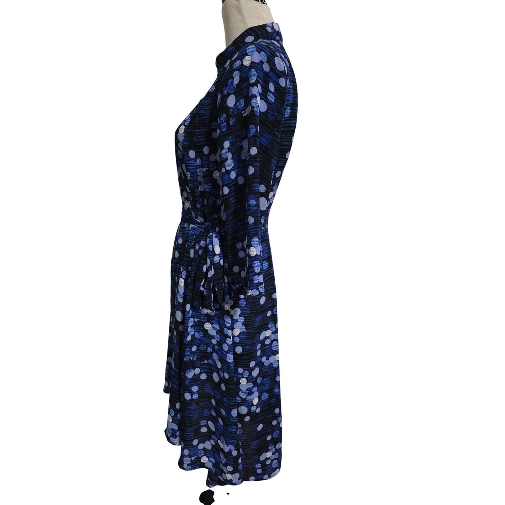 The Limited Womens Blue Polka Dot Button Front Shirt Dress Size 2 Midi Tie Waist - Picture 2 of 8
